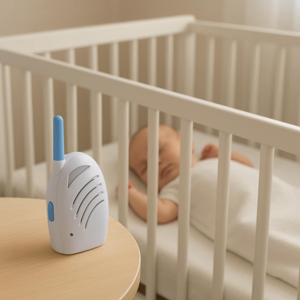 babyphone voxguard blanc et bleu bebe dort
