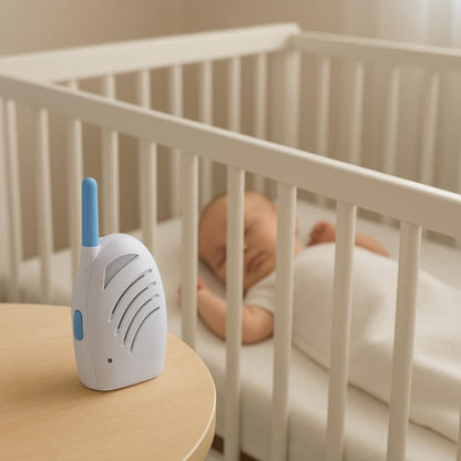 babyphone voxguard blanc et bleu bebe dort
