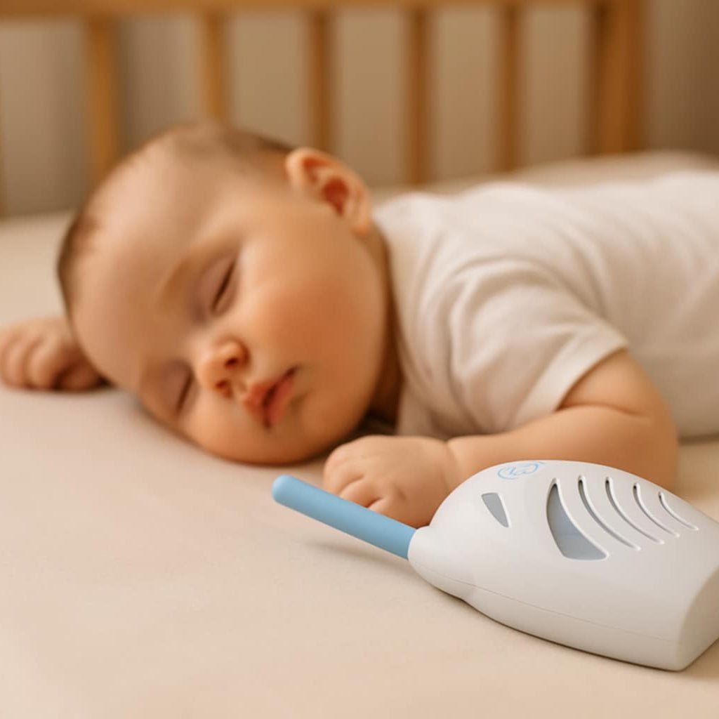 babyphone voxguard blanc et bleu berceau