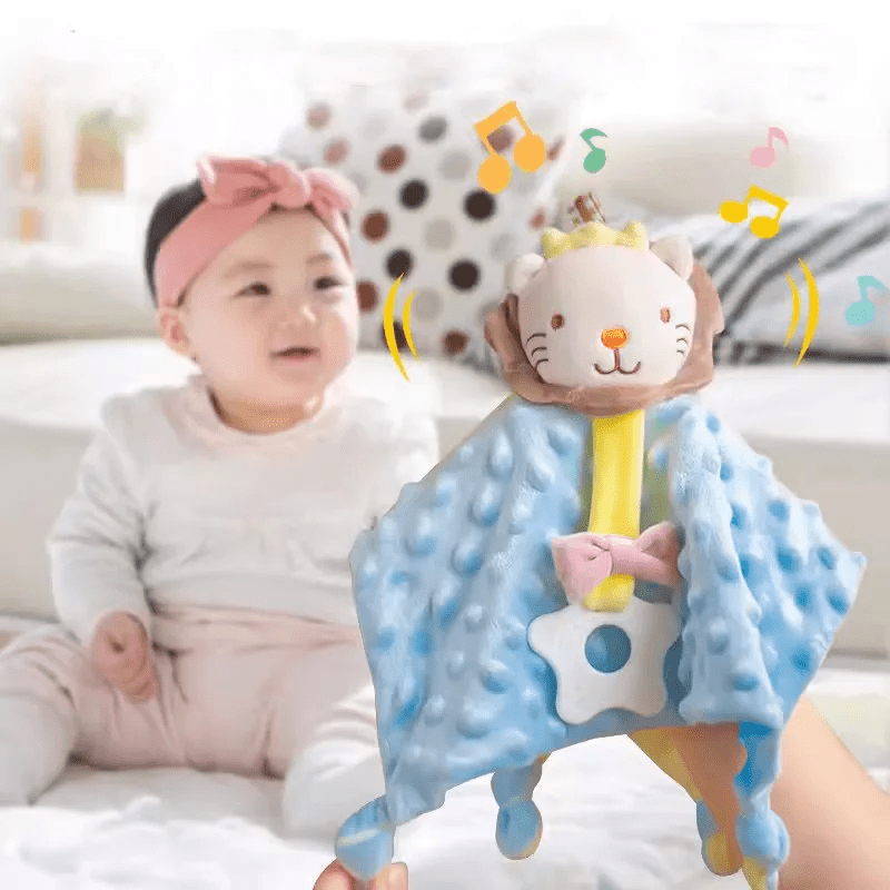couette bebe elysia lion bleu fillette assis