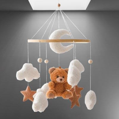 Mobile en Bois Bébé - WoodenCribBell™ - Oursson - Câlin et Berceau
